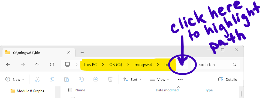 screenshot of highlighting path