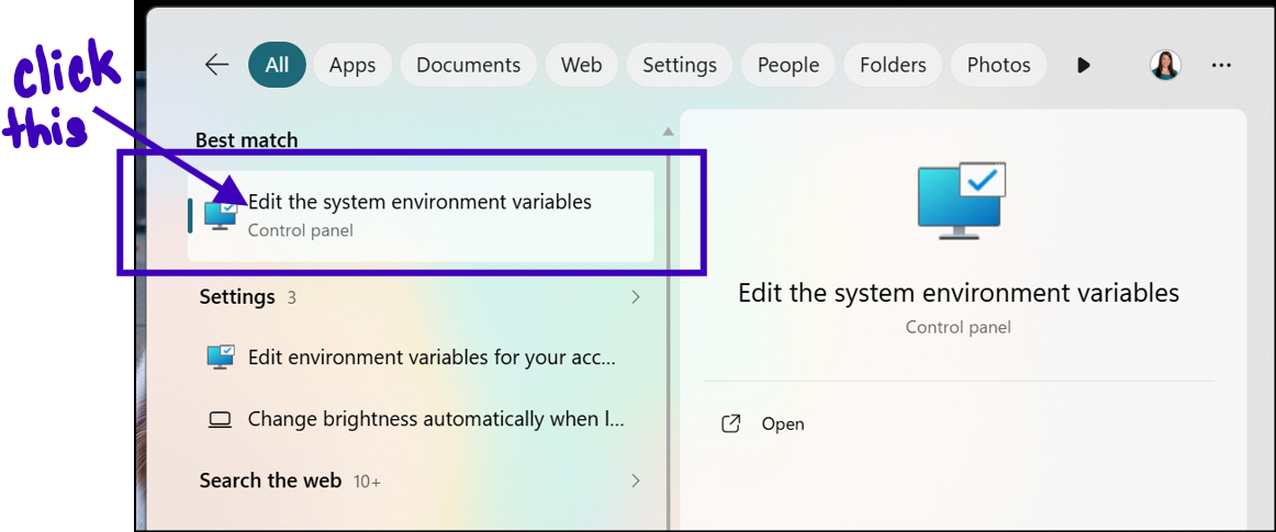 edit environment variables