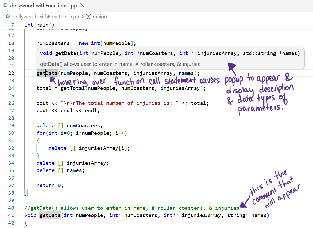function popup description